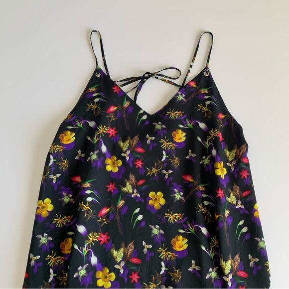 Topshop Midnight Floral Black Multicolor Boho Style Shift Slip Mini Dress US 4 - Picture 3 of 11